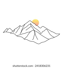 Continuous one line drawing of mountains, landscape of mountain range single line drawn Vector illustration.