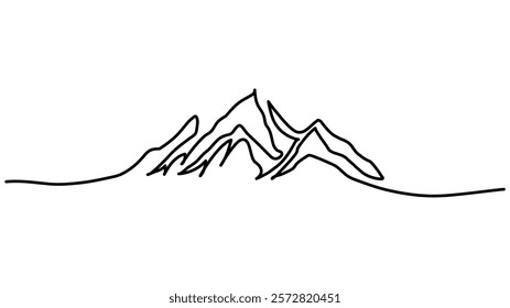  Continuous one line drawing Mountains landscape view, One continuous line drawing of mountain range landscape. Web banner with mounts in simple linear style.