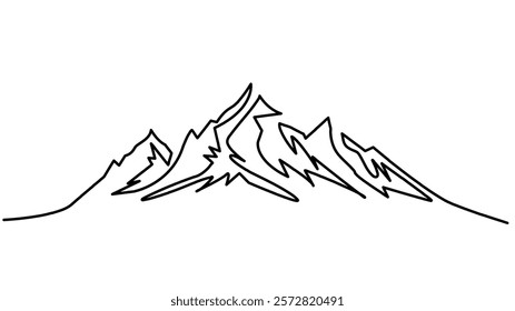  Continuous one line drawing Mountains landscape view, One continuous line drawing of mountain range landscape. Web banner with mounts in simple linear style.