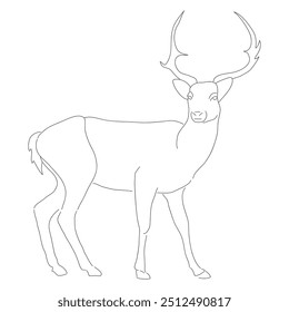Dibujo continuo de una línea de un ciervo ratón. Ilustración vectorial aislada sobre fondo blanco