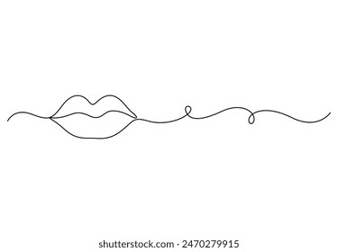 Kontinuierliches Zeichnen einer Linie von Mund und Lippen. Konzeptsymbol von Make-up und Lippenstift im einfachen linearen Stil. Maskottchen-Ikone für Poster, Karten, Banner. Vektorillustration 