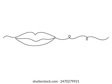 Continuous one line drawing of mouth and lips. Concept symbol of makeup and lipstick in simple linear style. Mascot icon for posters, cards, banner. Vector illustration 
