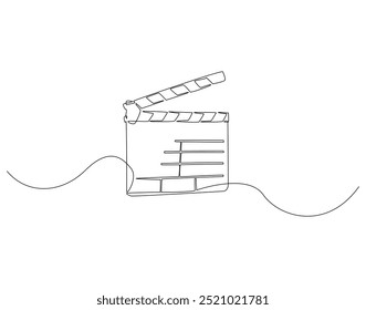 Dibujo continuo de una línea de tablero de clapperboard de la película. Ilustración de dibujo de una línea del día nacional del cine. Cine, arte de línea de concepto de equipo de producción de películas. Esquema editable