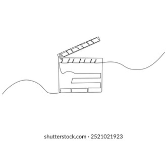 Dibujo continuo de una línea de tablero de clapperboard de la película. Ilustración de dibujo de una línea del día nacional del cine. Cine, arte de línea de concepto de equipo de producción de películas. Esquema editable