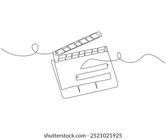 Desenho contínuo de uma linha de clipe de filme. Ilustração de desenho de uma linha do dia nacional do cinema. Cinema, Filme produtor equipamento conceito line art. Contorno editável