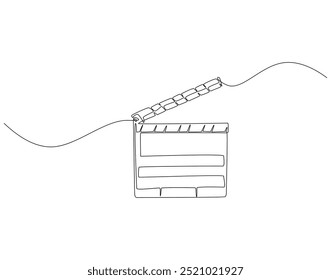 Continuous one line drawing of movie clapperboard. One line drawing illustration of national cinema day. Cinema, Film producer equipment concept line art. Editable outline