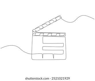 Continuous one line drawing of movie clapperboard. One line drawing illustration of national cinema day. Cinema, Film producer equipment concept line art. Editable outline