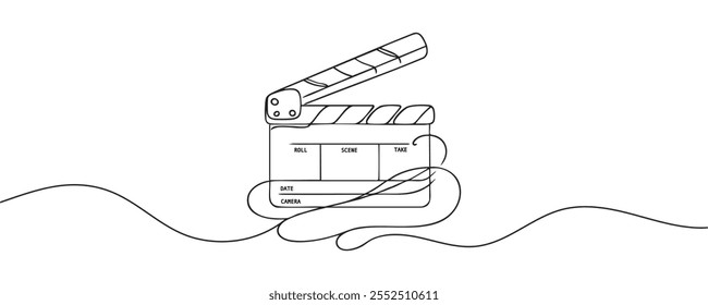 Kontinuierliche einzeilige Zeichnung von Film-Klemmbrett. Vektorgrafik