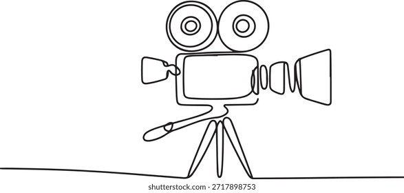 Dibujo continuo de una línea de la cámara de cine. Ilustración de dibujo de una sola línea Cámara de cine. Arte vectorial de concepto de cámara de Profesional. dibujo de íconos de una línea
