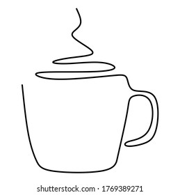 continuous one line drawing of a mug with hot drink inside. Vector illustration
