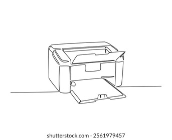 Continuous one line drawing of multifunction inkjet printer. Office printing device in single line draw vector illustration. Editable line vector. 