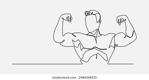 Continuous one line drawing of muscular man showing muscles. Editable line. Vector illustration.