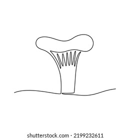 Continuous one line drawing of mushroom chanterelle. Vector illustration