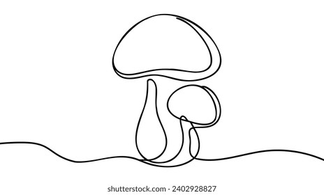 Continuous one line drawing of mushroom. Vector illustration.