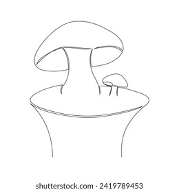 Continuous one line drawing of mushroom vector art illustration minimalist design.