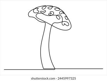 Continuous one line drawing of mushroom out line vector art illustration 