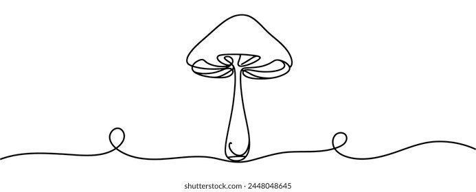 Continuous one line drawing of mushroom. Vector illustration