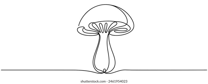 Continuous one line drawing of mushroom. Vector illustration.