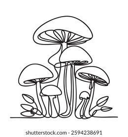 Continuous one line drawing of mushroom. Vector illustration