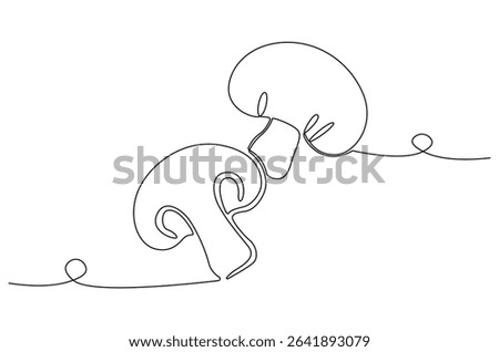 Continuous one line drawing of Mushroom. Single line drawing illustration of Mushroom growing on field. Mushroom in nature concept vector art. Doodle line illustration.