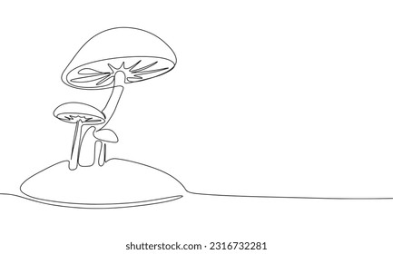 Continuous one line drawing mushrooms. Mushroom vector hand drawn silhouette clipart. Sketch isolated on white background