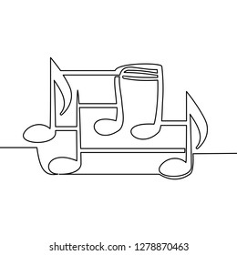 Continuous one line drawing music notes vector illustration concept