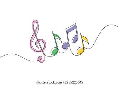 Continuous one line drawing music notes stave  Musical symbol in one linear minimalist style  Trendy abstract wave melody  Vector outline sketch sound  Single line draw design graphic illustration
