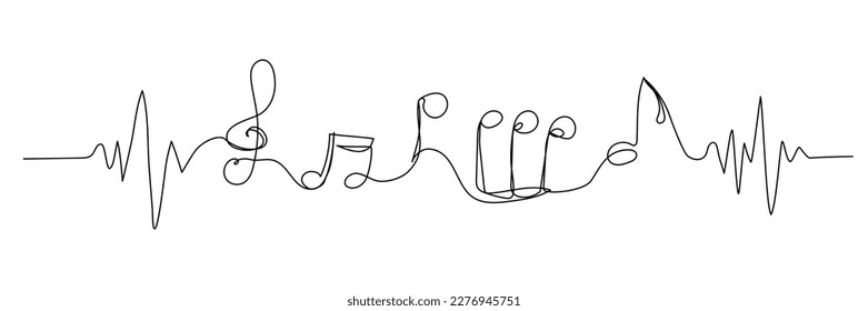 Continuous one line drawing of music notes. Scribble of sound. Simple vector illustration