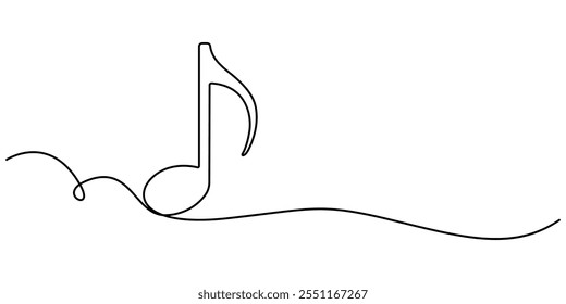 Continua una línea de dibujo de notas de música en el pentagrama. Símbolo musical en una línea lineal, nota musical ícono de línea continua, línea de música continua ilustración de boceto de Vector de nota de arte. Canción de notas de música Abstractas.