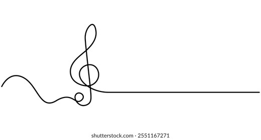 Continua una línea de dibujo de notas de música en el pentagrama. Símbolo musical en una línea lineal, nota musical ícono de línea continua, línea de música continua ilustración de boceto de Vector de nota de arte. Canción de notas de música Abstractas.