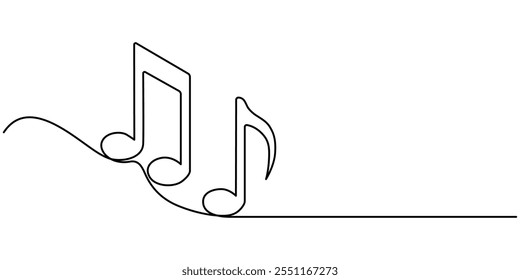 Continua una línea de dibujo de notas de música en el pentagrama. Símbolo musical en una línea lineal, nota musical ícono de línea continua, línea de música continua ilustración de boceto de Vector de nota de arte. Canción de notas de música Abstractas.