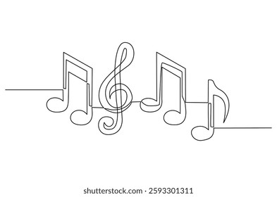 Continuous one line drawing of Music note. Single line drawing illustration of musical notes. Melody And Sound concept vector art. Doodle line illustration.
