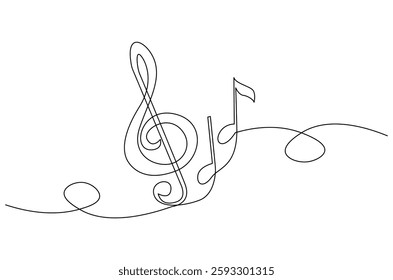 Continuous one line drawing of Music note. Single line drawing illustration of musical notes. Melody And Sound concept vector art. Doodle line illustration.
