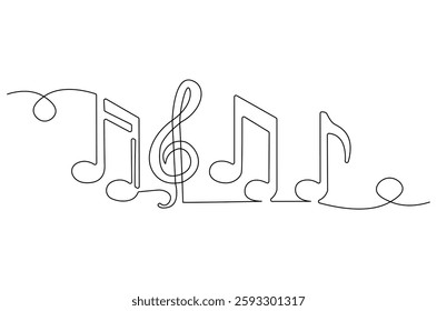 Continuous one line drawing of Music note. Single line drawing illustration of musical notes. Melody And Sound concept vector art. Doodle line illustration.
