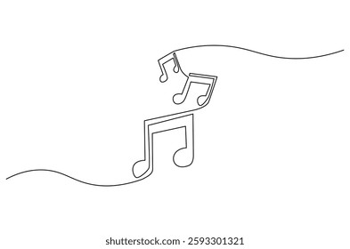 Continuous one line drawing of Music note. Single line drawing illustration of musical notes. Melody And Sound concept vector art. Doodle line illustration.
