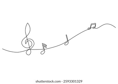 Continuous one line drawing of Music note. Single line drawing illustration of musical notes. Melody And Sound concept vector art. Doodle line illustration.
