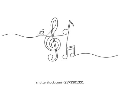 Continuous one line drawing of Music note. Single line drawing illustration of musical notes. Melody And Sound concept vector art. Doodle line illustration.
