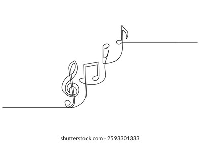 Continuous one line drawing of Music note. Single line drawing illustration of musical notes. Melody And Sound concept vector art. Doodle line illustration.
