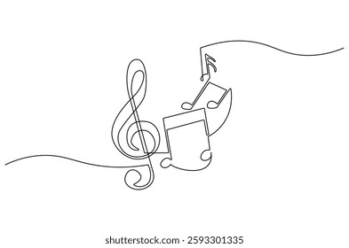 Continuous one line drawing of Music note. Single line drawing illustration of musical notes. Melody And Sound concept vector art. Doodle line illustration.
