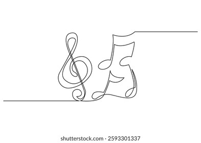 Continuous one line drawing of Music note. Single line drawing illustration of musical notes. Melody And Sound concept vector art. Doodle line illustration.
