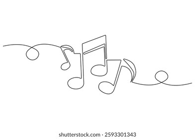 Continuous one line drawing of Music note. Single line drawing illustration of musical notes. Melody And Sound concept vector art. Doodle line illustration.
