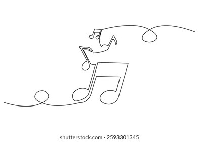 Continuous one line drawing of Music note. Single line drawing illustration of musical notes. Melody And Sound concept vector art. Doodle line illustration.
