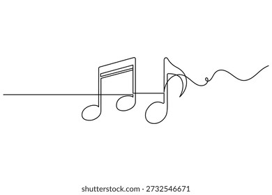 Dibujo continuo de una línea de símbolos de notas musicales para un diseño artístico minimalista