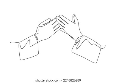 Continuous one line drawing muslim hands greeting one another on Ramadan. Ramadan Concept. Single line draw design vector graphic illustration.