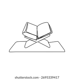 Desenho contínuo de uma linha de menino muçulmano rezando durante isra miraj na mesquita