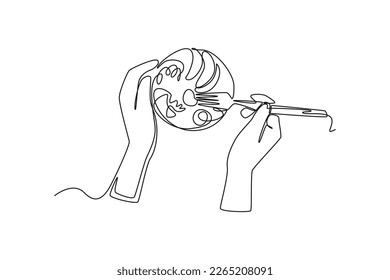 Continuous one line drawing must always eat nutrition. Healthcare at home concept. Single line draw design vector graphic illustration.