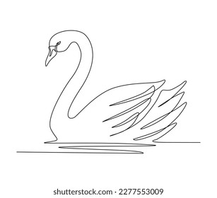 Continuous one line drawing of mute swan. Simple swan outline vector illustration. 