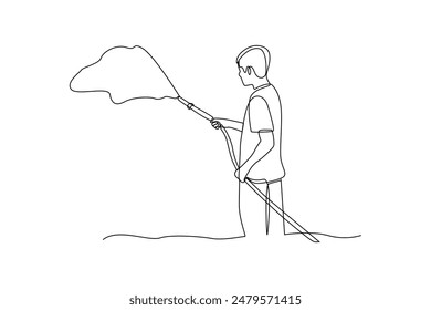 Continuous one line drawing of mutual cooperation and clean activities icon. Clean activity minimalist conept. Single line draw design vector illustration