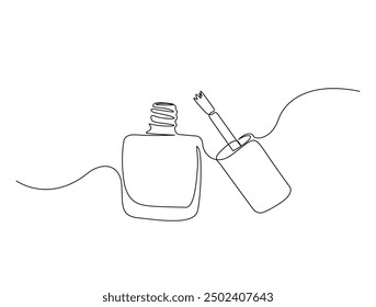 Continuous one line drawing of nail polish bottle. Cosmetic nail polish bottle single line vector illustration. Editable line vector.