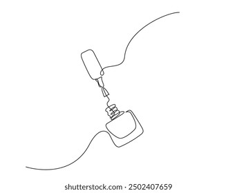 Continuous one line drawing of nail polish bottle. Cosmetic nail polish bottle single line vector illustration. Editable line vector.